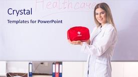 Presentation with female menstrual cycle - PPT theme consisting of checks safety hospital - young female doctor standing background and a sky blue colored foreground