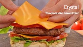  Presentation with cheddar - PPT theme consisting of cheddar cheese on burger preparing background and a coral colored foreground
