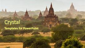  Presentation with myanmar bagan - Slide deck with chedi - pagoda landscape in the plain background and a tawny brown colored foreground