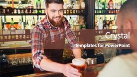  Presentation with bartender - Audience pleasing PPT theme consisting of cheeful attractive bearded young bartender backdrop and a tawny brown colored foreground