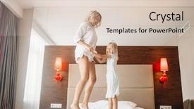  Presentation with child jumping to tree - Slide deck consisting of cheeful mother and child jumping background and a  colored foreground