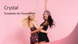  Presentation with positive attitude optimistic life - Slide deck enhanced with cheeky - young cheerful positive caucasian ladies background and a  colored foreground