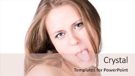  Presentation with tongue - Audience pleasing presentation theme consisting of cheeky girl showing her tongue isolated on white backdrop and a lemonade colored foreground