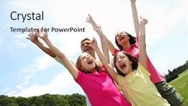  Presentation with cheerful - Audience pleasing slides consisting of cheer up - cheerful family lifting arms up backdrop and a white colored foreground