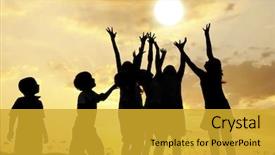  Presentation with children - Audience pleasing presentation theme consisting of cheer up - children and the sun backdrop and a gold colored foreground