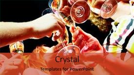  Presentation with fried egg close up view - Cool new presentation theme with cheer up - close-up of group of friends backdrop and a red colored foreground