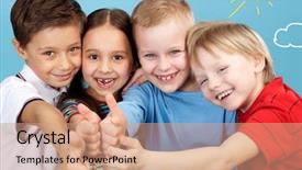  Presentation with group - Slides featuring cheer up - group of adorable boys background and a coral colored foreground