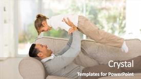  Presentation with father - Presentation having cheer up - playful father lying background and a coral colored foreground