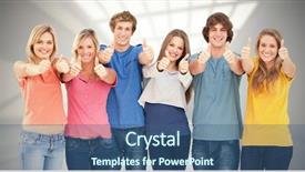  Presentation with giving - Slide set with cheer up - six friends giving thumbs up background and a ocean colored foreground