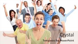  Presentation with joyful - Presentation theme featuring cheerful - happy joyful people group isolated background and a coral colored foreground