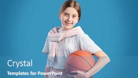  Presentation with basketball blue - Colorful presentation design enhanced with cheerful-active-teenage-girl backdrop and a teal colored foreground
