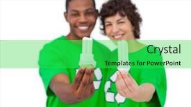  Presentation with light bulbs - Slides featuring cheerful activists holding energy saving background and a shamrock green colored foreground