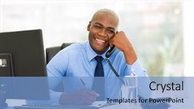  Presentation with cheerful - Presentation theme consisting of cheerful african american businessman talking background and a light blue colored foreground