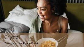  Presentation with eating - Colorful presentation enhanced with cheerful-african-american-girl-eating backdrop and a coral colored foreground