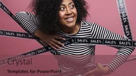  Presentation with duct - Slide set enhanced with cheerful-african-american-girl-posing background and a violet colored foreground