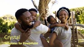  Presentation with togetherness - PPT theme with cheerful-african-american-parents-piggybacking background and a tawny brown colored foreground