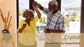  Presentation with assisted living - Presentation theme enhanced with cheerful-african-american-senior-man background and a yellow colored foreground