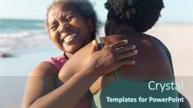  Presentation with retirement - Presentation theme consisting of cheerful-african-american-senior-woman background and a ocean colored foreground