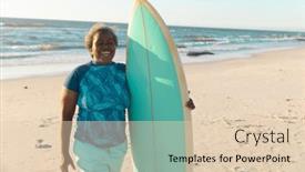  Presentation with african sunset - Presentation theme having cheerful-african-american-senior-woman background and a lemonade colored foreground