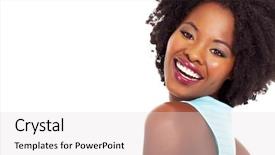  Presentation with african american presenter - Audience pleasing slide deck consisting of cheerful african american woman looking backdrop and a light gray colored foreground