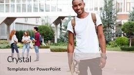  Presentation with cheerful - Cool new presentation theme with cheerful african american young man backdrop and a soft green colored foreground