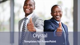  Presentation with african american in computer business - PPT layouts with cheerful african business team giving background and a ocean colored foreground