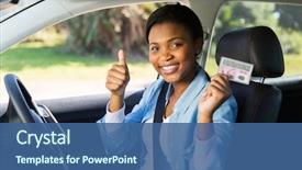  Presentation with african american girl power business - Theme with holding her driver's license background and a ocean colored foreground
