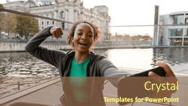  Presentation with african river - Slides enhanced with cheerful-african-girl-in-sportswear background and a violet colored foreground