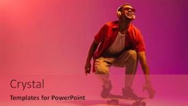  Presentation with neon - Presentation theme with cheerful-african-guy-in-sunglasses background and a red colored foreground