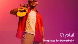  Presentation with neon - Presentation theme featuring cheerful-african-guy-in-sunglasses background and a violet colored foreground
