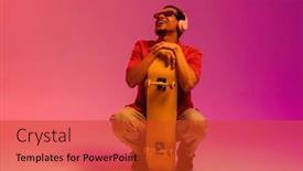  Presentation with headphones - Theme enhanced with cheerful-african-guy-in-sunglasses background and a red colored foreground