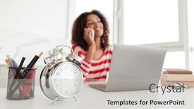  Presentation with lady - Theme with cheerful african lady talking background and a light gray colored foreground