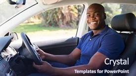  Presentation with cheerful - Colorful presentation theme enhanced with american motors cars - cheerful african man inside his backdrop and a navy blue colored foreground