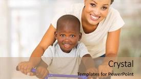  Presentation with teaching - Slides with cheerful african mother teaching son background and a  colored foreground