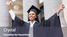  Presentation with american university - Colorful PPT theme enhanced with cheerful afro american female graduate backdrop and a dark gray colored foreground