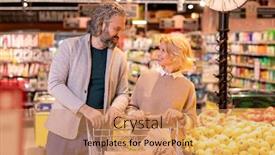  Presentation with products supermarket - Slide deck featuring cheerful-aged-man-and-woman background and a coral colored foreground