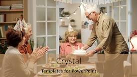  Presentation with celebration life - PPT layouts featuring cheerful-aged-man-in-cap background and a coral colored foreground