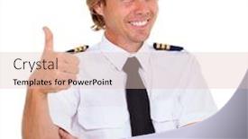  Presentation with airline - Presentation design consisting of cheerful airline first officer giving thumbs up against white background background and a lemonade colored foreground