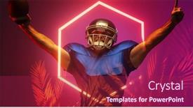  Presentation with football competition - PPT layouts consisting of cheerful-american-football-player-raising background and a violet colored foreground