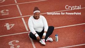  Presentation with race track - Audience pleasing slide deck consisting of cheerful and friendly female in sportswear having rest on race track backdrop and a red colored foreground