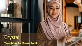  Presentation with hijab modern - PPT theme consisting of cheerful-arabian-woman-wearing-hijab background and a tawny brown colored foreground