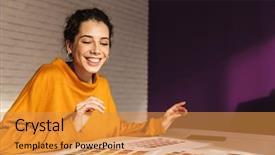  Presentation with artistic - Slides enhanced with cheerful artistic woman choosing paint background and a gold colored foreground