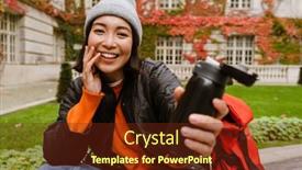  Presentation with old clothes - Slide deck enhanced with cheerful-asian-girl-in-warm background and a tawny brown colored foreground