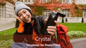  Presentation with old clothes - Presentation theme with cheerful-asian-girl-in-warm background and a tawny brown colored foreground