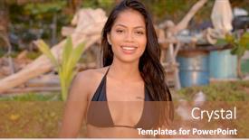  Presentation with zone - PPT theme having cheerful-asian-satisfied-free-female background and a coral colored foreground