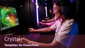  Presentation with club - PPT theme featuring cheerful-asian-woman-gamer background and a tawny brown colored foreground