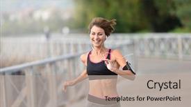  Presentation with running - Presentation design with cheerful athletic girl running outside background and a mint green colored foreground