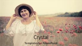  Presentation with poppy - Audience pleasing presentation theme consisting of cheerful attractive woman has fun on a poppy field summer outdoor image toned backdrop and a coral colored foreground