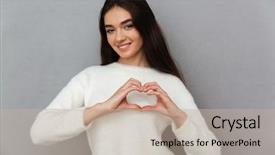  Presentation with cheerful - Presentation theme with cheerful attractive woman showing heart background and a mint green colored foreground