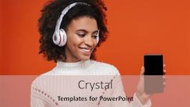  Presentation with wireless - PPT theme having cheerful-attractive-young-african-woman background and a coral colored foreground